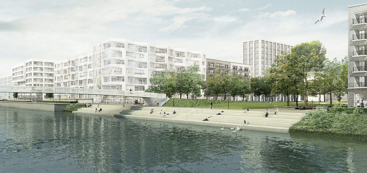 Gesamtansicht/Perspektive mit Brücke und Freitreppe am Berlin-Spandauer-Schifffahrtskanal