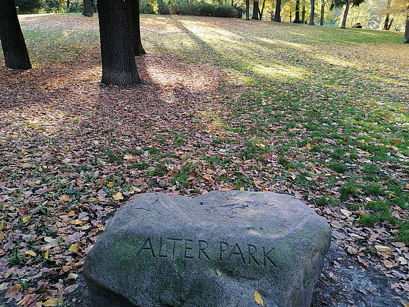 Findling mit eingraviertem Parknamen